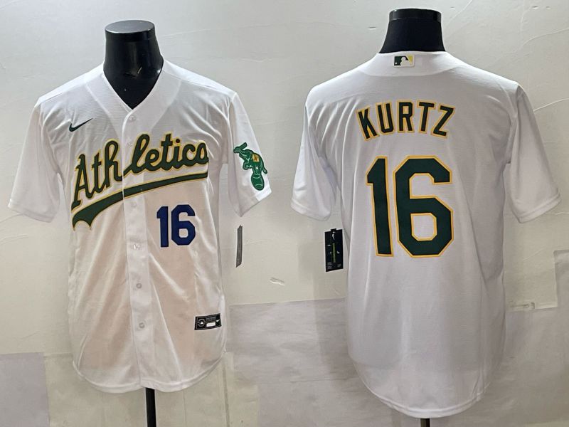 Men Oakland Athletics 16 Kurtz White Nike 2025 MLB Jersey 06